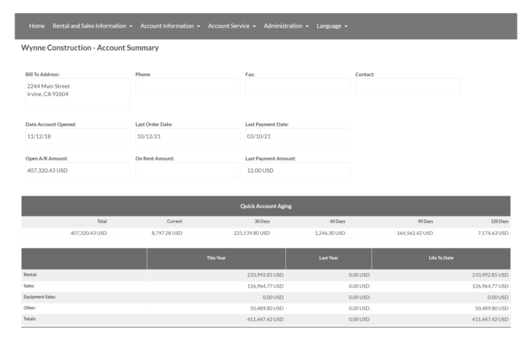 customer portal acct summary