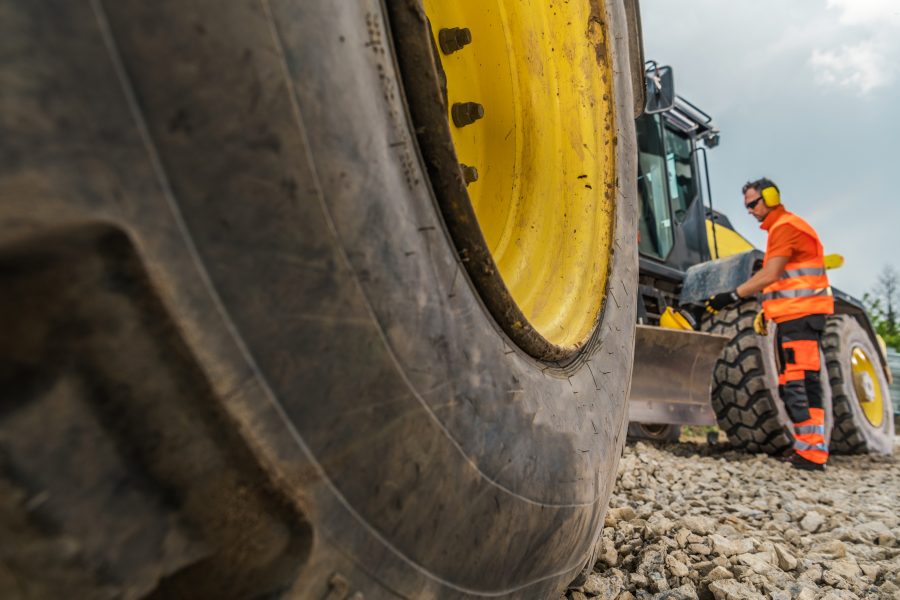 close up of construction heavy equipment tire