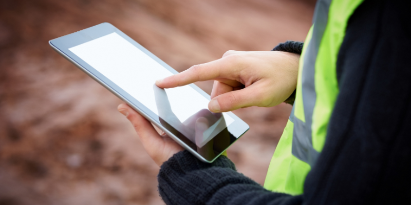 Construction worker on ipad