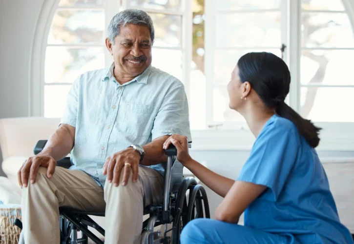 Home Healthcare Nurse and Happy Patient.