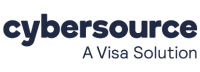 Blue text Cybersource A Visa Solution text logo