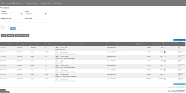 Invoice payment screen in Customer Portal