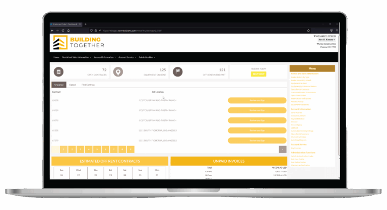 Screenshot of a customized Customer Portal for rental companies