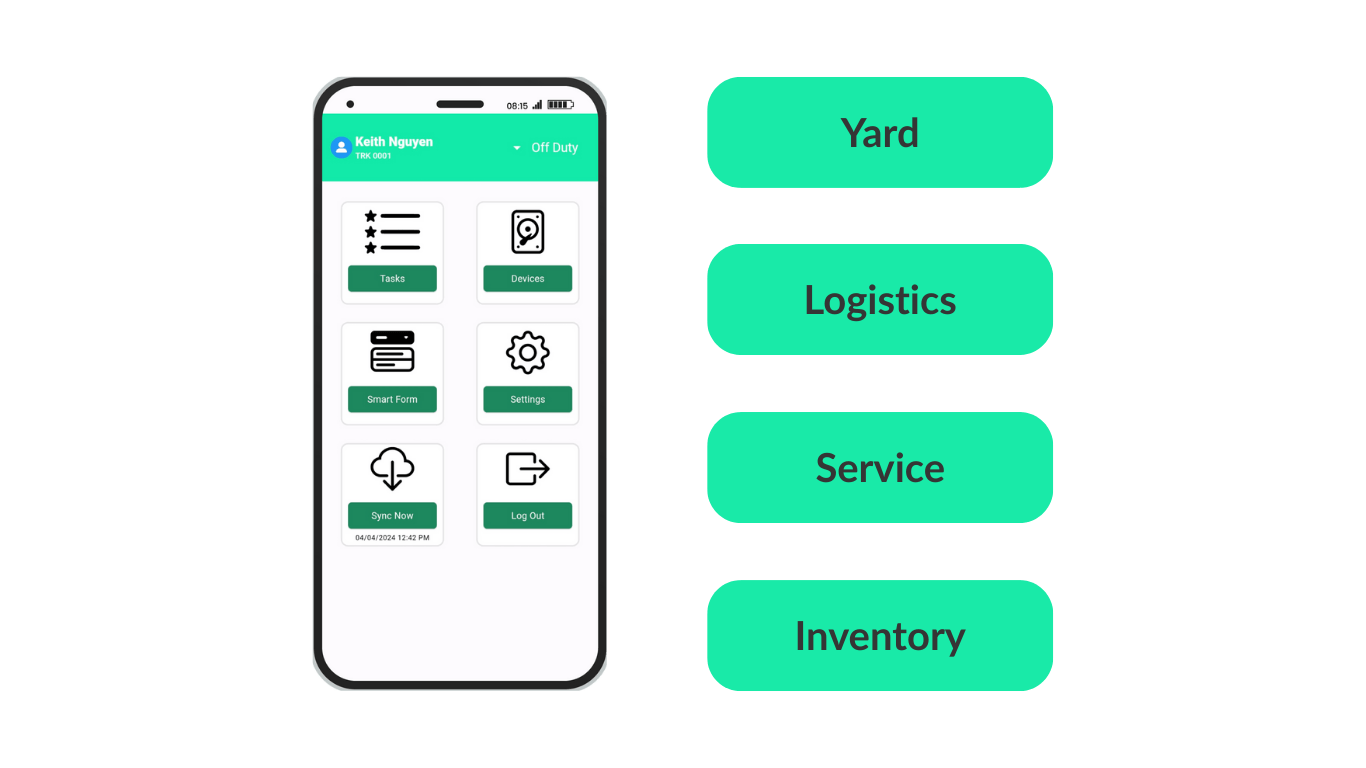 RentalMan's mobile application showing it's capabilities of yard, service, logistics, and inventory capabilities for daily equipment rental operations