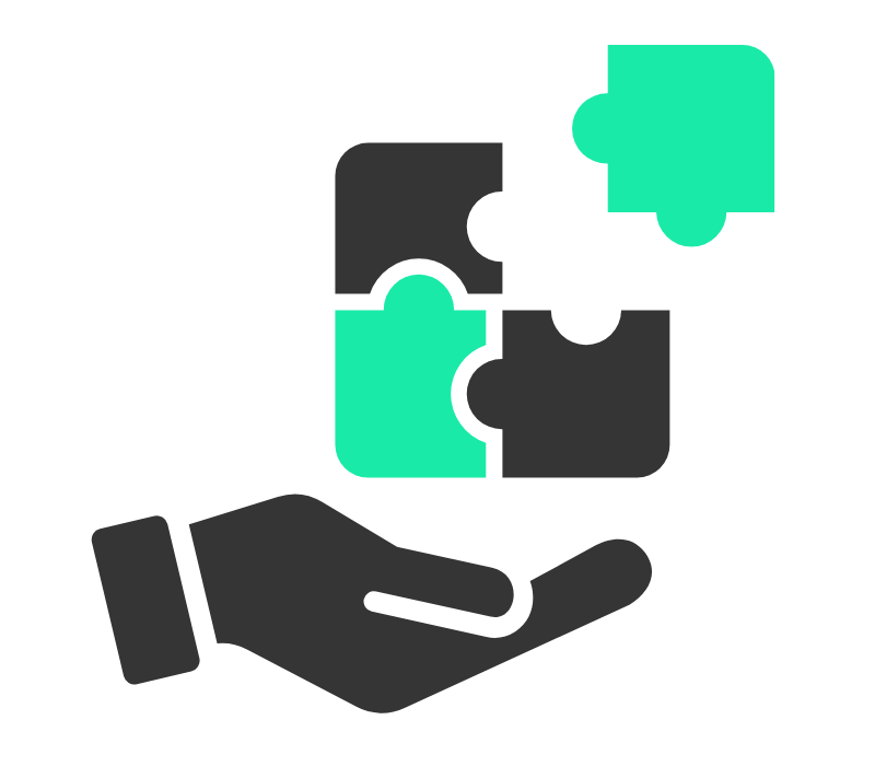 Hand holding puzzle pieces icon